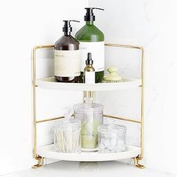 oddpod™ 2-Tier Corner Storage Rack Bathroom Countertop Organizer/Stackable Standing Makeup Storage Holder, Vanity Tray, Cosmetic & Spice Rack Shelf Cabinet for Kitchen and Bathroom (Gold)-image-25