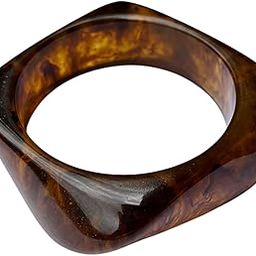 Geometric Resin Bangle Bracelet, Brown Marble Pattern, Fashion Accessory-image-1