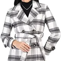 honnete Regular fit Double Breasted Wide Check Women Winter Coat With Button-picture-47