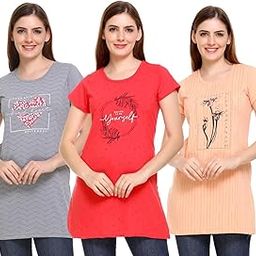 Women’S Cotton Long T-Shirts for Summer Wear - Loose Fit Combo Pack of 3, Ideal As Long T-Shirts for Women, Night Wear T-Shirts for Women, and Relaxed Fit Nightwear-image-61