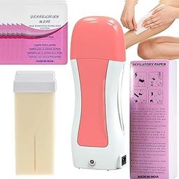 ARUHIU Roll on Wax, Waxing Roller Warmer Kit Hair Removal of Body Non-Woven Milky Chocolate Wax Strips & Blue Sensitive Skin at Home Cartridge Depilatory Soft Warmer for Men Women (1 X Refill Wax Cartidge)-image-30