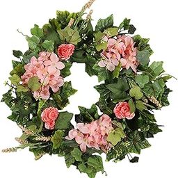 UJEAVETTE Hydrangea Wreath Front Door Spring Summer Wreaths for Outdoor Window Holiday-image-60