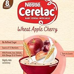CERELAC Baby Food Cereal | No Refined Sugar | Wheat Apple Cherry for 8 to 24 Months Baby | Omega 3 Iron Protein Calcium Vitamin D for Babies | Instant Baby Food Cereal | 350g-90