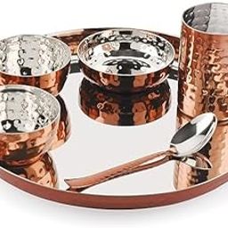 HS CRAFTS Copper Dinner Set, Stainless Steel Thali Set, 7 Pieces, Traditional Bartan Set for Wedding, Anniversary-image-6