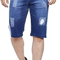 Men's Solid Blue Distressed Denim Shorts Regular Fit For Casual Wear | Cotton Blend Fabric | Stretchable | Mid-Rise Shorts Crafted With Comfort Fit & High Performance For Everyday Wear-picture-9