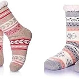 Women Non Slip Slipper Socks Fuzzy Socks for Women Fluffy Cozy Animal Soft Thick Warm Winter Fleece Lining Home Socks Crew Boot Socks for Cold Weather(ASSORTED RANDOM COLOR)-24