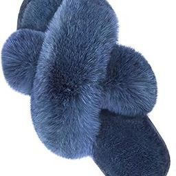 Women's Cross Band Slippers Soft Plush Furry Cozy Rabbit Fur House Shoes Flip Flop Open Toe Indoor Outdoor Warm Slip On Breathable for Winter Spring-image-14