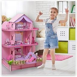 Wishoz Wooden Doll House with Lift & Slide, Big Dollhouse, Pretend Play Toys for Girls, DIY Home, Height 92 cm, Electronic Elevator, Fan & Light, Innovative Fabric Finish, Birthday Gift-image-11
