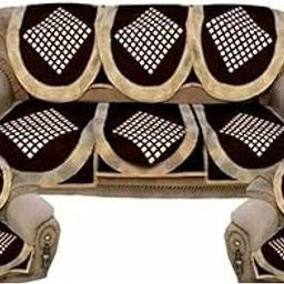 Excell loomtex Presents Exclusive Royal Look Velvet 10 Pieces Heavy Fabric 500 TC Floral Design 5 Seater Sofa Cover Set (Brown, Medium)-image-14