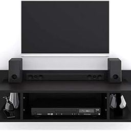 Wooden Wall Mounted Matte TV Entertainment Unit,Stand/Wall-Hung TV Shelf Unit with Matte Finish, Router & Box Storage,Set-Top Box Holder,Contemporary MDF Floating TV Console- Black-13