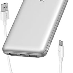Belkin 10000 mAH Lightweight/Slimmest Power Bank w/ 1 USB-C Port and 2 USB-A Ports | Battery Charger for iPhone Series, Samsung Galaxy, Google Pixel & More | 2 Years Warranty & Upto 2L CEW | Silver-42