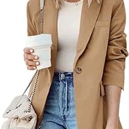 Womens Casual Blazers Long Sleeve Open Front Lapel Collar Work Office Jacket, Khaki, Medium-11