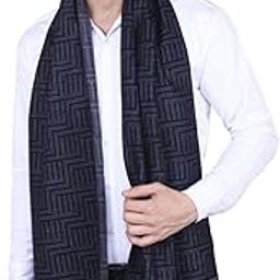 Men Reversible Geometrical Navy Blue Muffler-image-1