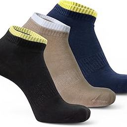 Pure Premium Cotton 3 Pair Crew Socks, Athletic Ankle Socks, Multi-Color Pack with Yellow Trim - Stretchable Free Size Anti Odur Sweat Free Anti Slip-17