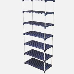NOVATIC Metal Frame, Plastic Shelf Heavyduty Premium Bookshelf for Home Library/Bookcase/Bookstand for Living Room (7 Shelves) - Blue-0