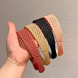 4pcs Wide-Brimmed Hair Hoop Matte Solid Color Headband Vintage Hollow Out Hair Band Hair Accessories - Multicolor-image-99