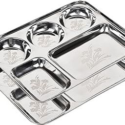 KC Stainless Steel Laser Partition Plate 5 in1 | Bhojan Thali | Dinner Plate Set of 2-18