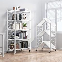 Upmarkt Mild Steel Foldable Movable Storage Rack/Organiser, Book Shelf for Living Room, Office, Library ((White, 5 Layer))-image-26