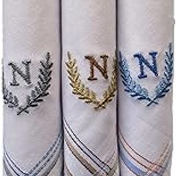 Men's Large Handkerchief in White with Initials (N) Pack of 3-613 W/C-picture-0