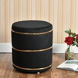 Pouffes Sitting Stool for Living Room, Mudda Puffy Wooden Ottoman Stools, Pouffe Footstool, Pouf for Office Home Decoration & Dressing Table, 16x18 Inch (Black New)-image-60