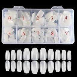 FAMEZA 100PCS Clear False Nails Tips Lady French Style Acrylic Artificial Tip Manicure with Box of 10 Sizes for Nail Art Salons and Home DIY-image-86