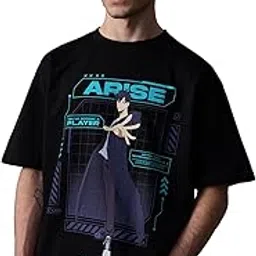 the souled store Solo Leveling: Arise Men and Boys Short Sleeves Round Neck Black Graphic Printed Cotton Oversized T-Shirts-picture-31