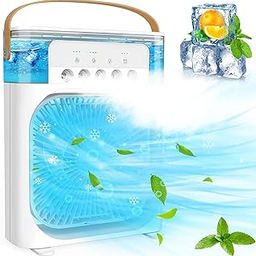 Portable Air Conditioners - Small Portable AC Quiet Personal Air Cooler,USB Powered Mini Desktop Cooling Misting Fan, 1/2/3 H Timer, 3 Speeds,360°Adjustment,for Office, Home, Room,Desk,Car - White-image-85
