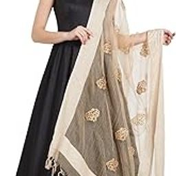 Woman's Gold Embroidered Organza Jute Border Dupatta-image-7