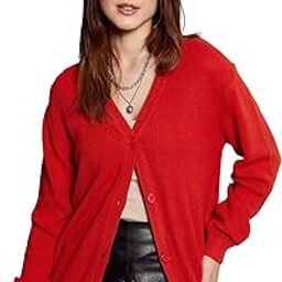 Women Solid V-Neck Drop-Shoulder Sleeves Button-Up Ribbed Hem Regular Cardigan-5