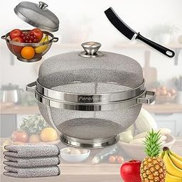 FEROHOME 14 Inch 304 Stainless Steel Fruit Basket with Lid|Includes Free Cleaning Brush and Multi Fiber Cloth|Fruit Storage Organizer for Kitchen & Dining|Fruit Bowls for Fruits,Vegetables,Bread-image-59