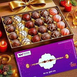WINNI - Super Premium 24 Pcs Rich Truffles Chocolates + Rakhi Combo Pack | Rakhi Gift For Brother & Sister | Belgian Chocolates | Imported Chocolates | Chocolate Gift Hamper & Bouquet | Celebration Chocolates Gift Box For Girls, Boys, Brother, Sister, Kids, Bhaiya, Bhabhi | Rakhi Gift Set | Dark Chocolates Pack | Raksha Bandhan Gift | Return Gift-image-99