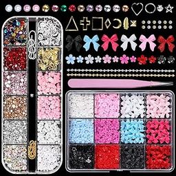 3D Nail Charms Flower Bow Nail Art Charms Colorful Acrylic Flowers Bow Nails with Caviar Beads and Flat Beads Spring Petal for Manicure Nails Decoration DIY-image-42