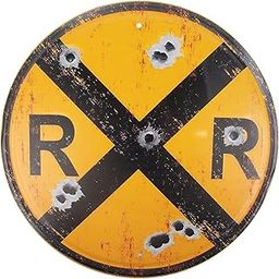 Framendino, 12 Inch Railroad Crossing Round Metal Tin Sign Retro Wall Decor for Home Gate Garden Decor-picture-31