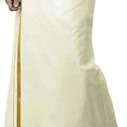 Adjustable velcro Mens traditional White Cotton Pocket Dhoti with Gold Jari Border(hip size 28-38)-18