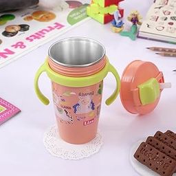 Nabhya Snoozy Stainless Steel Sipper Water Bottle, BPA-Free Multi Cartoon Design Baby Sipper Kids Water Bottle with Straw and Both Side Handle Sipper Bottle for Kids (Orange)-image-8