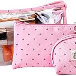 FunBlast Cosmetic Pouch Makeup Pouch Vanity Bag Travel Organizer Toiletry Pouch for Women - Pack of 3 Pcs Pouch with Zipper Lock, Portable Travel Kit Bag, Money Purse for Girls & Women (Pink)-image-40