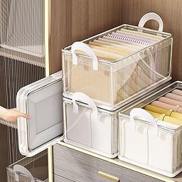 VRAJDHAM 26L Transparent foldable cloth organizer | Steel Frame Wardrobe Organizer | Foldable Clothes Storage for cloth, toy, blanket, | Foldable Non Woven Wardrobe Organizer Clothes Container-picture-2