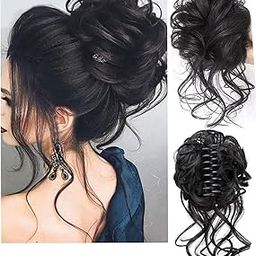 HAIR WALA™ Claw Synthetic Hair Bun Messy Curly Wavy Hair Bun Chignon Hair Pieces Extension Claw Ponytail Hair Bun Hair Ring Wrap For Women Updo Hairpiece, Black Color (2#)-1