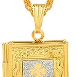 Gold Plated Book Design Openable Openable Photo Pendant Locket Fashion Necklace Jewellery for Couple Men and Women-image-79