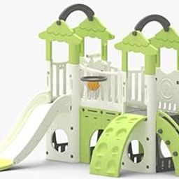 OK Play Little Tree House Playground Playset | with Slide, Climber, Basketball Hoop for Kids | Perfect for Home & School Modern Design | Indoor & Outdoor Use | Large | Green & White-image-13