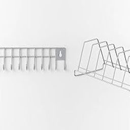 STANDIFY Premium Kitchen Accessories Items Organizer Rack Stand, Wall Hanging Hooks Strong Bathroom Door Cloth Hanger (9 Hooks) With6 Layer Table Stand, Plates Holder Combo of 2-image-84