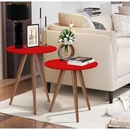 OXMIC Display and Accent Table Side Table Wooden,Side Table Wooden Coffee Stand Home Storage Organizer for Living Room Bedroom/Wooden Stool for Multipurpose Use,Double Bedside Coffee Table (Red)-image-34