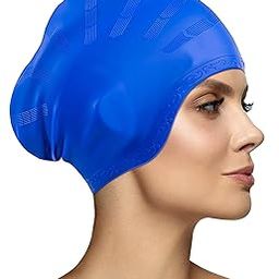 TEKCOOL Latest Designed Long Hair Swim Cap,Waterproof Silicone Swimming Cap for Adult Woman and Men,Keeps Hair Clean with Ear Protector Fresh Long Lasting Silicone Made Waterproof Swimming Cap (Blue).-image-116