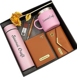 Dream Gift Glore Customized Your Name Water Bottle with Coffee Mug, Passport Cover, Pen, Keychain and Ladies Clutch/Purse Mens Customized Gift Hamper (Pack of 6)-image-67