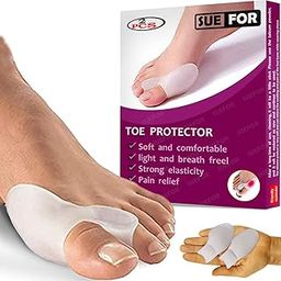 SUEFOR (1 Pair) Gel Big Toe Bunion Guards & Toe Spreaders Bunion Pads Silicone (Two Pack) - Big Toe Separator Cushion Straightener - Gel Toe Spacers, Correctors, One Size-43