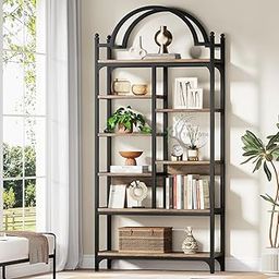 A.M INTERNATIONAL 71 inch Tall Bookshelf, 8-Tier Industrial Arched Bookcase, Open Display Storage Shelf for Living Room, Bedroom, Home Office, Rustic Brown-image-6