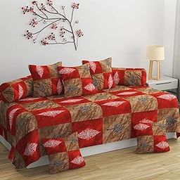 BELVOSTUM Diwan Set | Diwan Bedsheet Set of 8 Pieces | Diwan Set with 1 Single Bedsheet, 2 Bolster Cover, 5 Cushion Covers | 100% Microfiber for Living Room Dining Hall-34