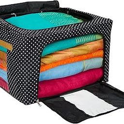 Amazon Brand - Solimo Steel Frame Storage Box for Clothes, Blankets | Dot Print Design Living Box | Wardrobe Organizer | 66 Litre (Black)-image-75