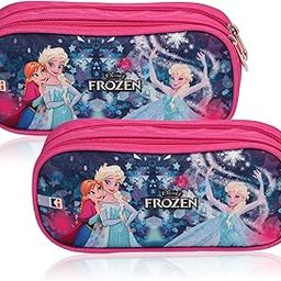Pack of 2 Pencil Pouch | Multi-Purpose Travel Pouch | 2 Compartments Utility Pouch | Waterproof Stationary Bag | Geometry Box | Disney Frozen Fun | Blue & Pink-picture-18