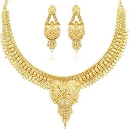 Brilliant 24 Carat Gold Plated Wedding Jewellery Choker Necklace Set for Women (N73723)-image-55
